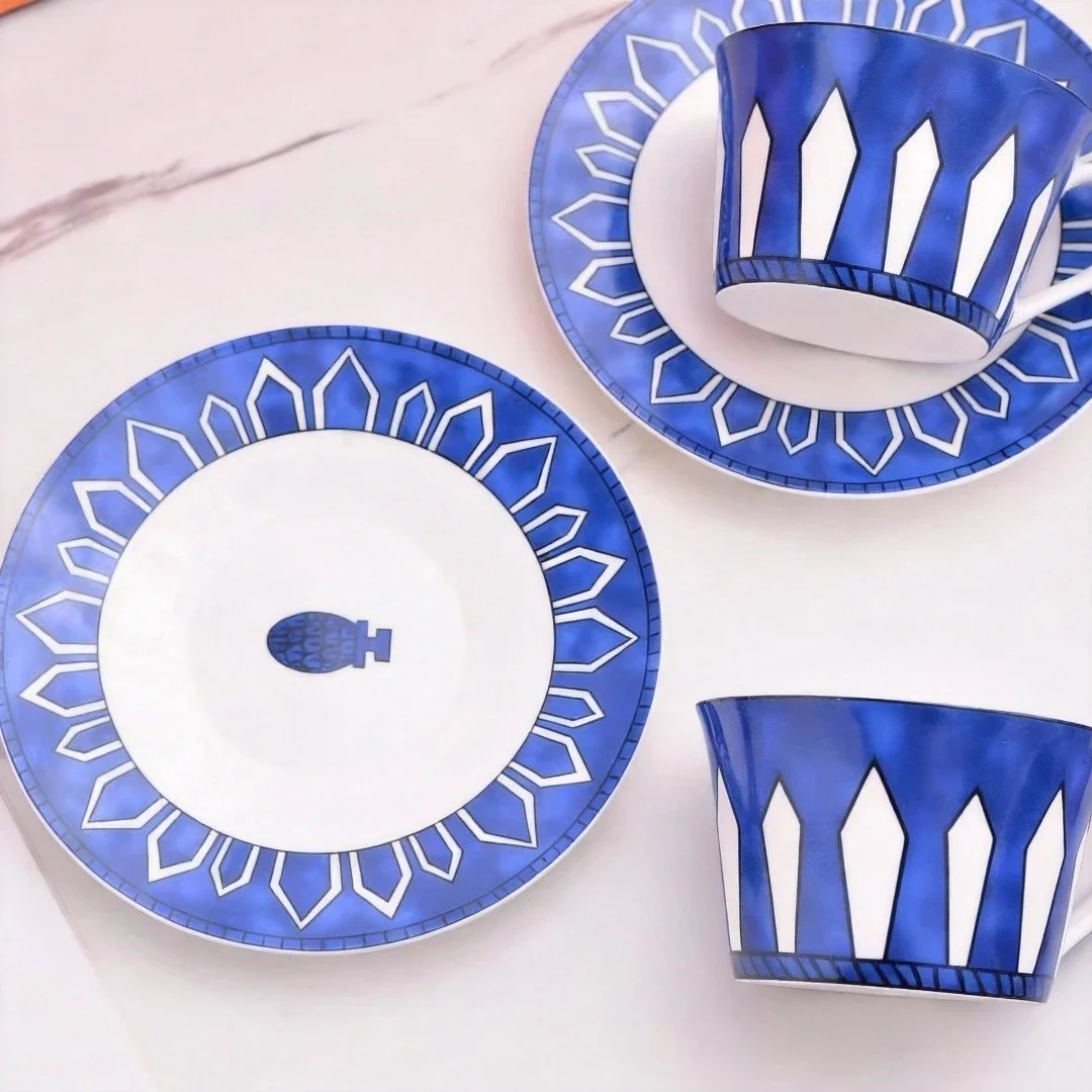 Blue Imprint Bone Porcelain Coffee Cup, High End Luxury Tea Cup Set for Home Use, Wedding Gift for Best Friends
