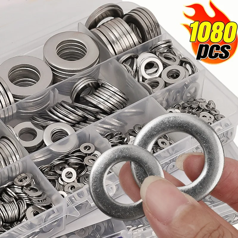 Sortimentsset für flache Unterlegscheiben, robuste Unterlegscheiben aus Edelstahl, Ring, einfache Dichtungen, Befestigungselemente für Schrauben, Bolzen, Hardware-Zubehör