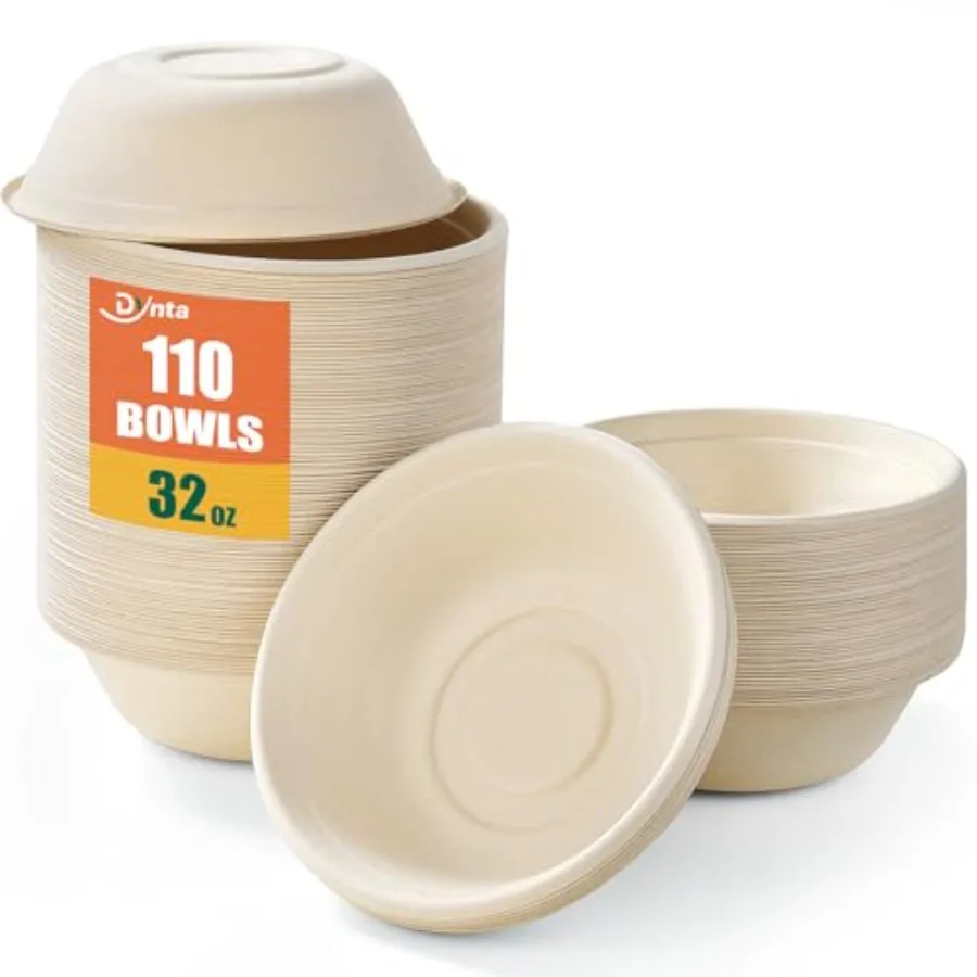 

110 Pack 32oz Paper Bowls, Large Compostable Disposable Bowls for Salads, Soups Dog Feeding Microwave Freezer Safe