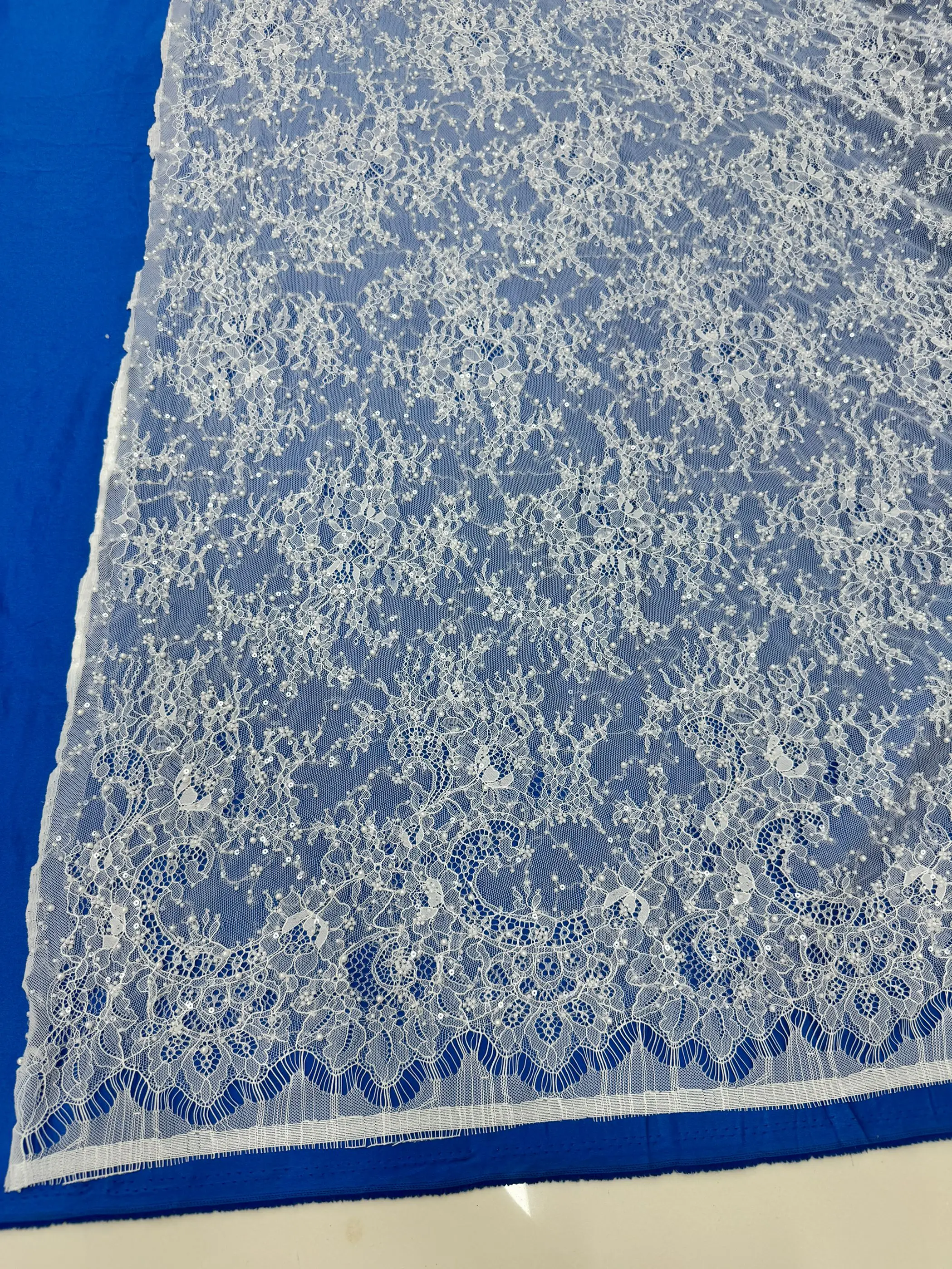 Dense Glitter Mesh Stage Costumes Wedding Dresses Sparkle Fabric Embroidered Beaded Different Size Pearl Lace Material