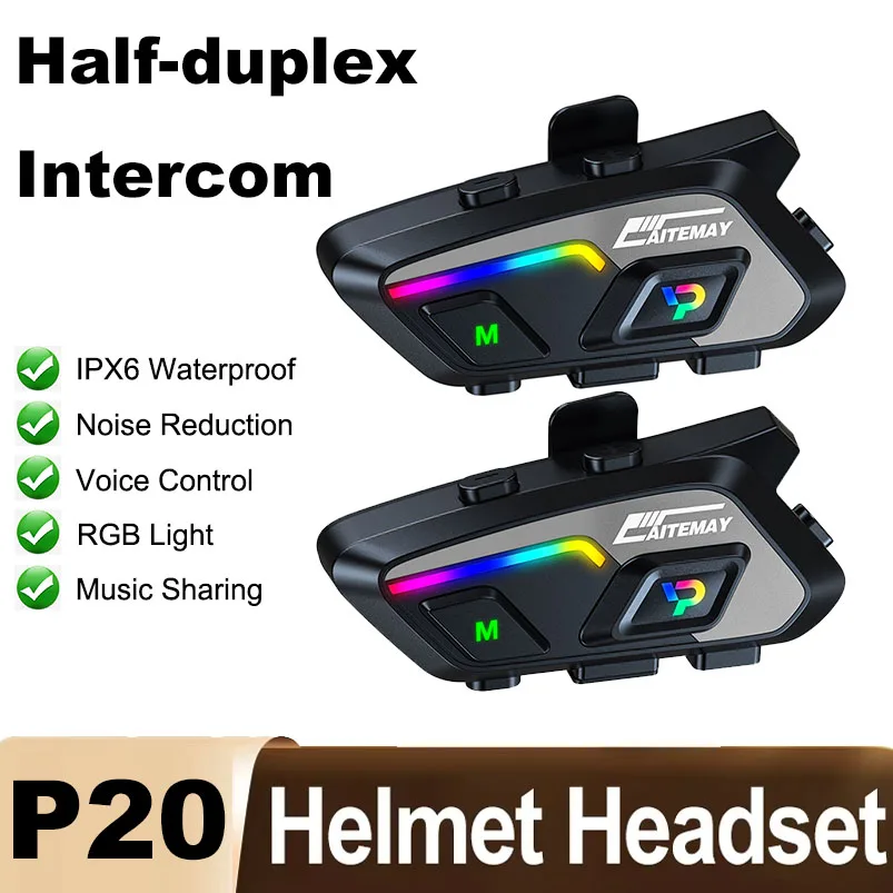 

Motorcycle Headset Helmet BT 5.3 Half-duplex Intercom 300M Waterproof with RGB Light Music Sharing Noise Reduction Interphone