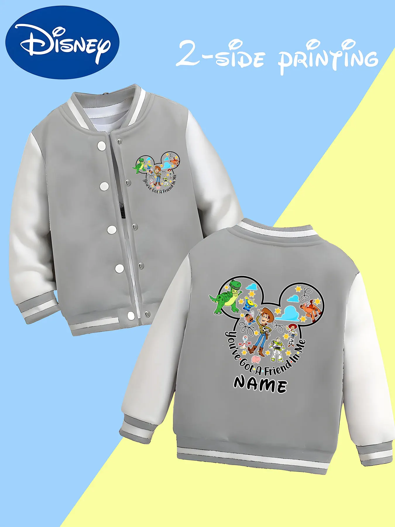 MINISO Disney Toy Story Mickey Mouse Head Cute Children's Baseball Jacket - Characters are integrated into Mickey Mouse head, cr