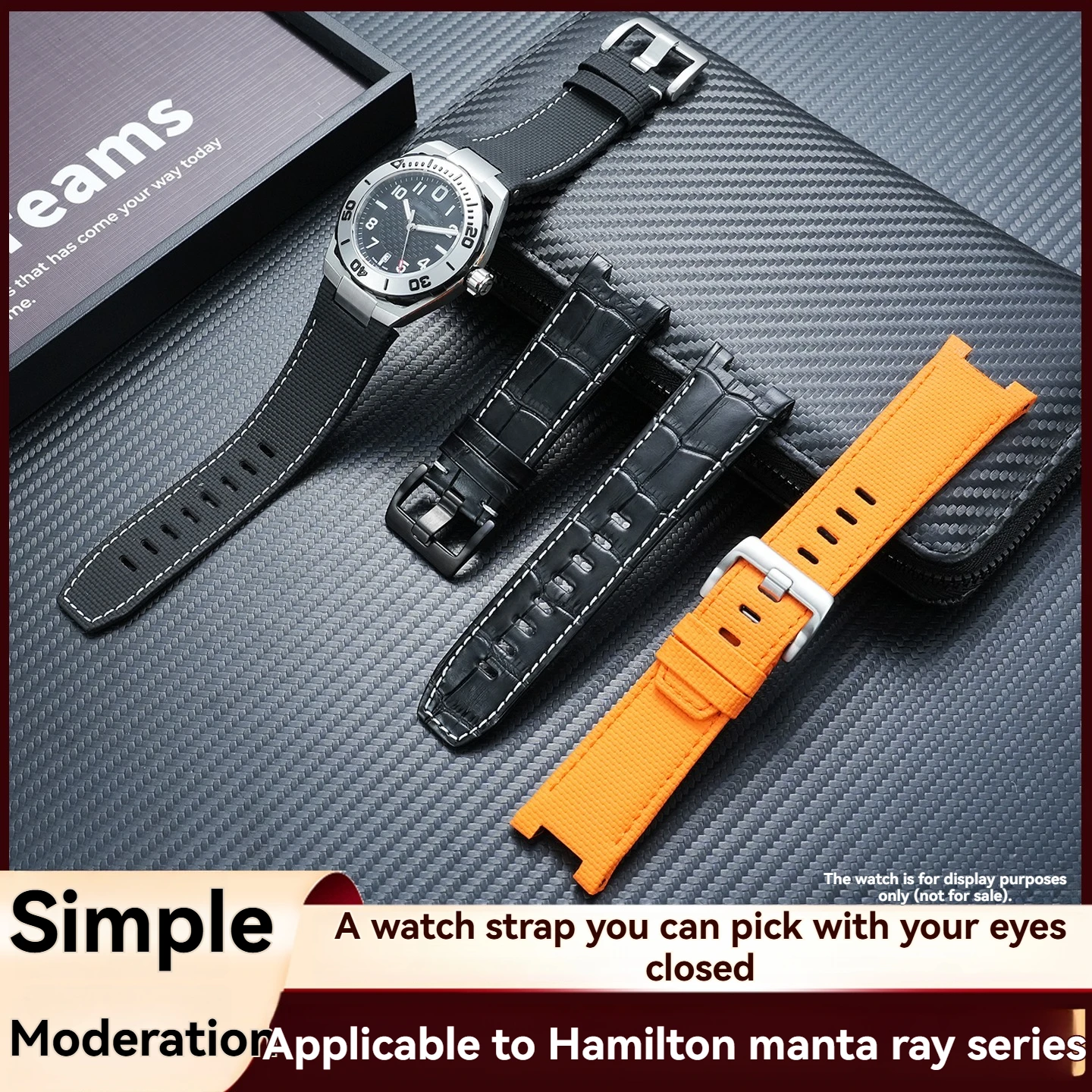 Men's Curved Notch Watch Band, Hybrid Rubber Leather Strap for Hamilton Manta H78716983 78716333