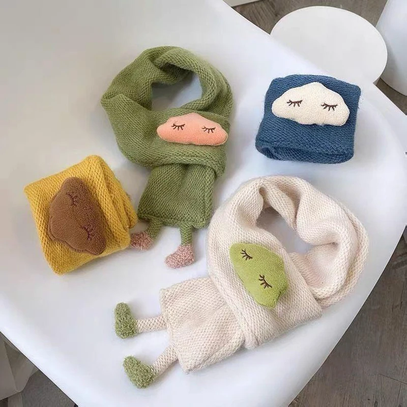 Cute Cloud Baby Scarf 3D Doll Kids Knitted Neckerchief 1-5year Boys Girls Children Cross Scarves Winter Warm Woolen Neck Cover