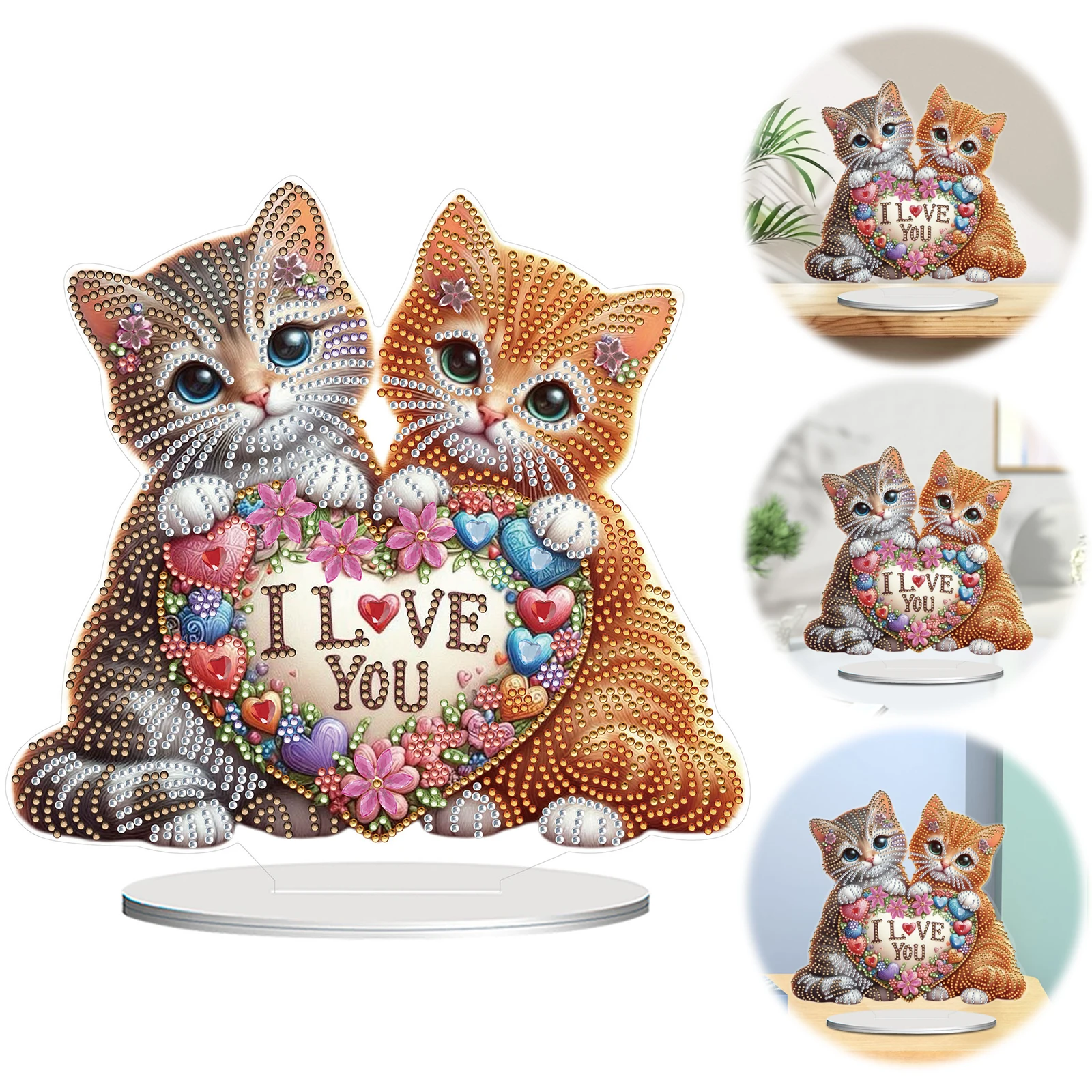 

Acrylic 2D Flat Print DIY Love Cats Diamond Painting Art Tabletop Decorations