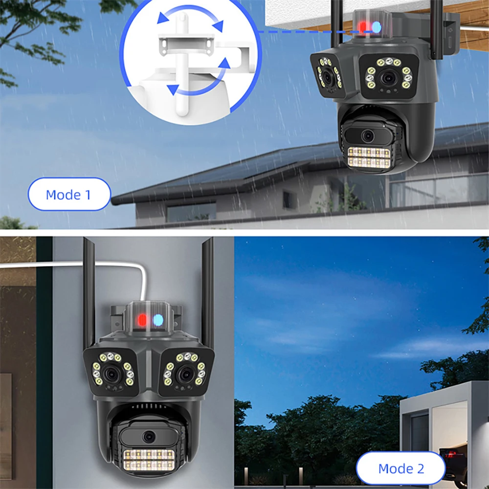 Telecamera IP Ptz da esterno HD a 3 obiettivi da 9 MP: 3 schermi, Wifi, telecamera di sicurezza CCTV wireless, tracciamento automatico, visione notturna 4K, Icsee, impermeabile, sorveglianza e monitor per neonati/animali domestici