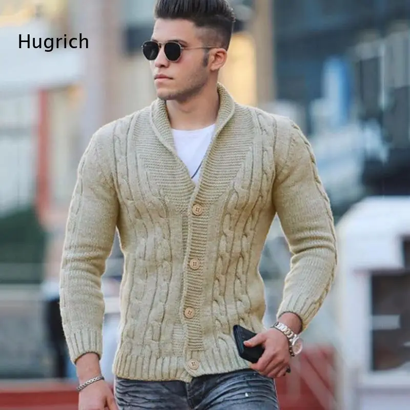 Mens Chunky Cable Knit Shawl Lapel Cardigan Button Front Long Sleeve Vintage Casual Outerwear Jacket