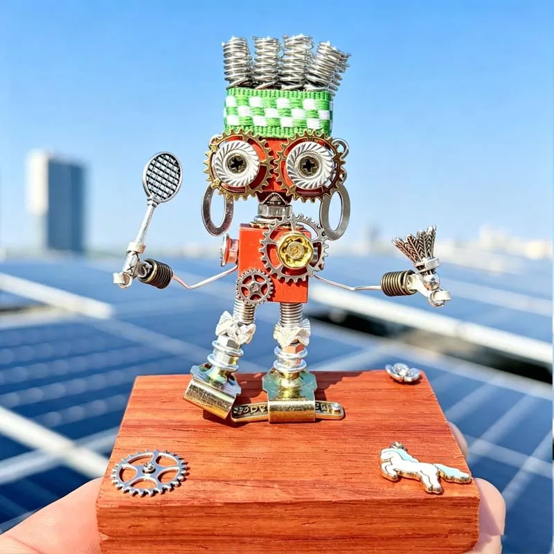 Hand-crafted Steampunk Badminton Robot Ornament Cute Finished Tabletop Decor Unique Souvenir Gift for Badminton Lovers Friends