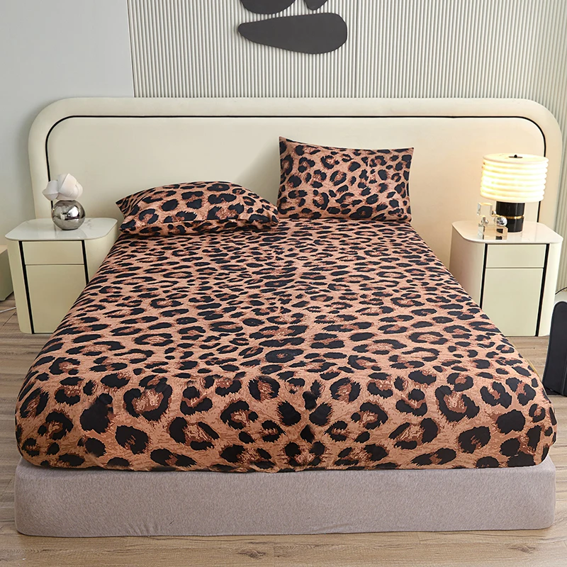 1pc Leopard-patterned Printed Fitted Bed Sheet for Adult Single/Queen/King Size Bed Sheets Skin-friendly Lençol De Cama De Casal