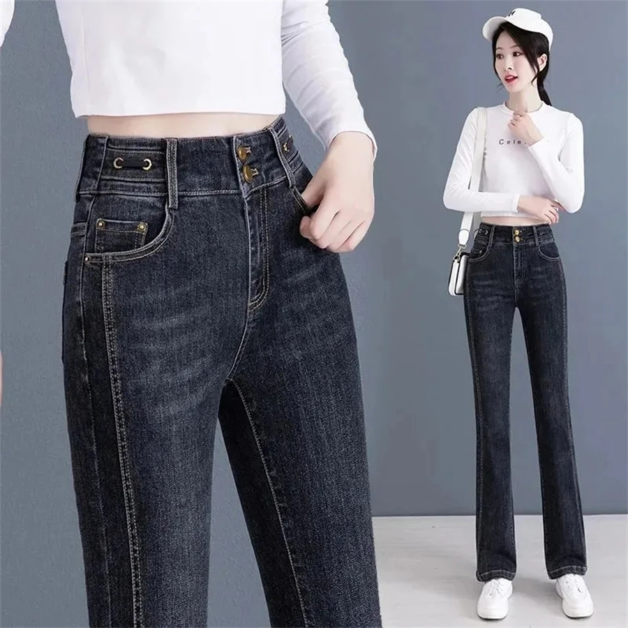 Winter verdicken warme Flare Denim Hose Frauen schlanke hohe Taille Plüsch Samt gefüttert Jean lässig gerade Kot Pantolon Stretch Vaqueros