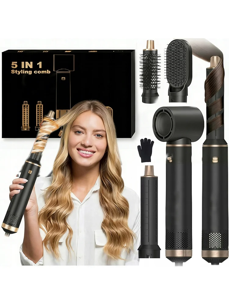 5-in-1 Professioneller Haartrockner Glätteisen Lockenstab 1000W Elektrischer Kamm Haartrockner-Bürste Heißluft-Volumen-Lockenwickler Haarstyling-Set