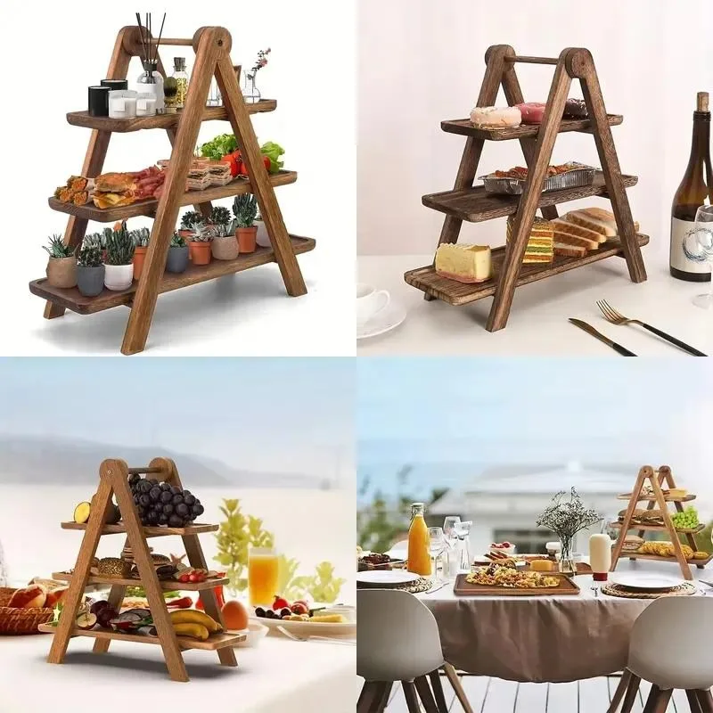 Handcrafted Farmhouse Wooden Tabletop Display Stand Multi Layer Kitchen Seasoning Storage Rack for Table Decoration