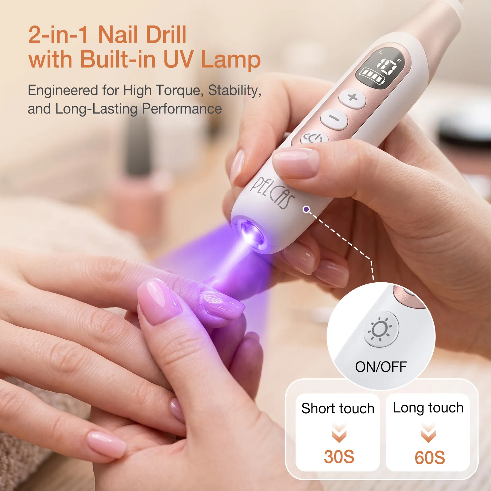 High Speed 45000RPM Electric Nail Drill Kit with UV Curing Lamp 30s/60s Timer Cordless E-file for Manicure Pedicure