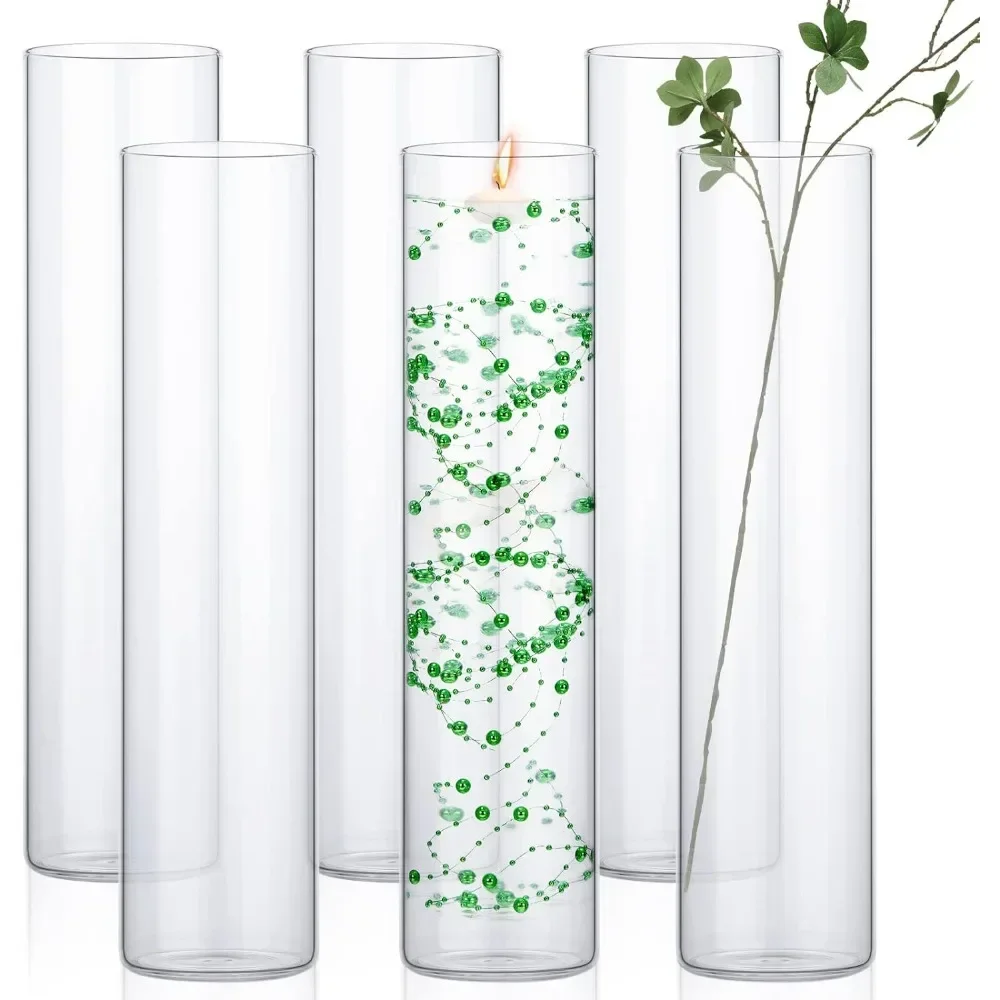 6 Pack Glass Cylinder Vases Clear Flower Vase Floating Candle Holders Centerpiece Vases Tall Skinny Floating Candle Vases Decor