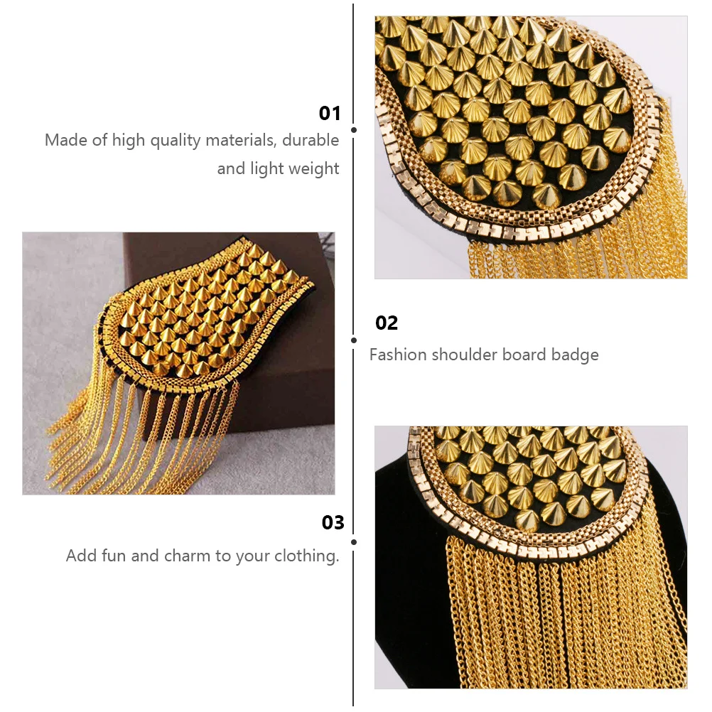 

1Pair Fringed Epaulette Shoulder Accessories High Quality Tassel Design Suit Decoration Riveted Epaulet Stage Costume Accents