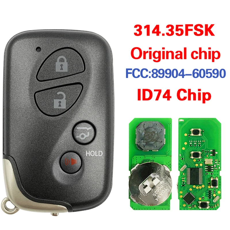 

CN052037 Послепродажный 4-кнопочный смарт-ключ дистанционного управления FCC 89904-60590 ID74 чип 314 МГц без ключа Go для Lexus GX460 RX350 2010+