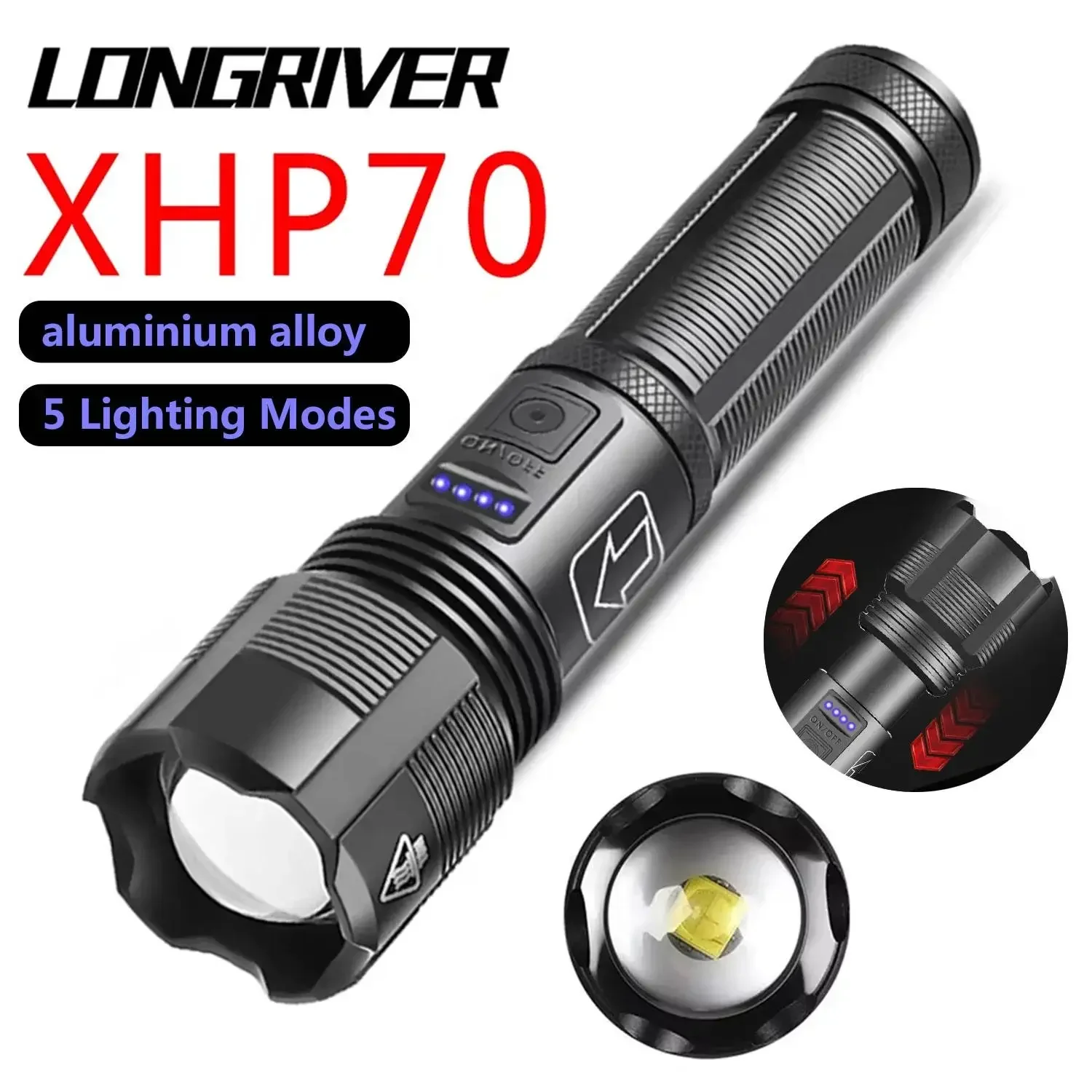 

LONGRIVER 4 Core Led Flashlight Aluminum Alloy XHP70.2 XHP50.2 Tactical Hunting Torch With 18650 Battery Rechargeable Zoomable