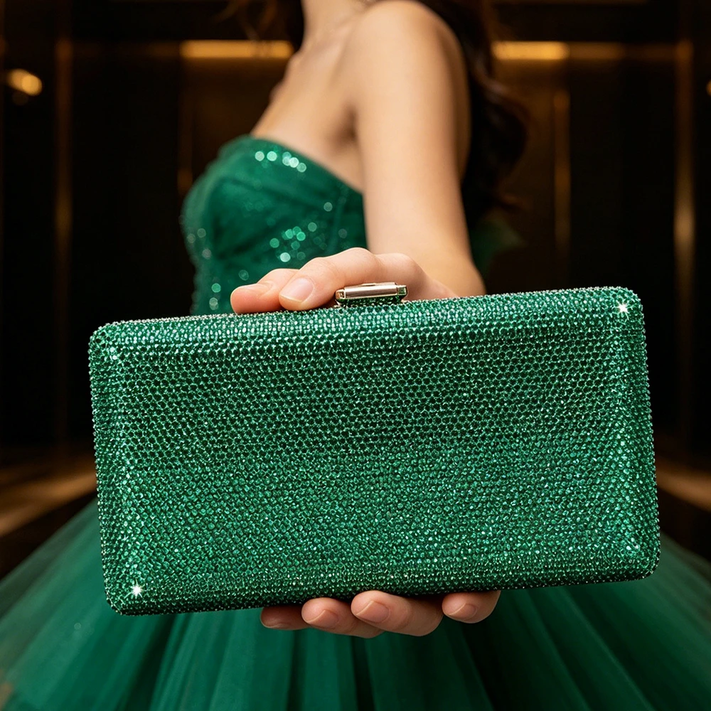 WHTUOHENG Lady Crystal Evening Clutch  Women Diamond Party Dinner Purses Long Chain Shoulder Handbags Prom Cocktail Clutches
