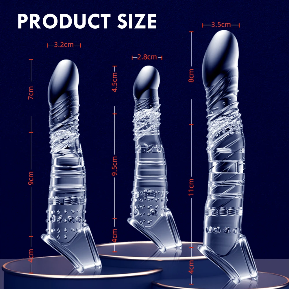 Reusable Penis Sleeve Extender Reusable Condoms Sex Toys for Men Dick Enlarger Extend S/M/L Cock Sleeve Transparent/Flesh