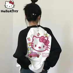 サンリオ-女性のためのハローキティプリントTシャツ,長袖トップ,ファッショナブルでルーズ,カジュアルで用途の広い,韓国スタイル,秋冬