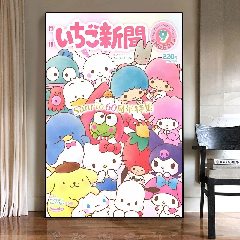 Anime Peripheral Sanrio Poster My Melody Cinnamoroll HelloKittys Canvas Painting Print Children's Room Decoration Christmas Gift