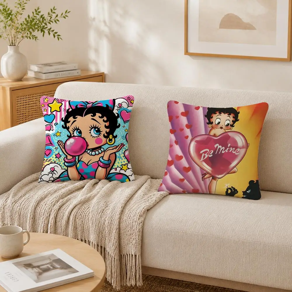 Retro Cartoon B-Betty B-Boop Cushion Cover Plush Decorative Pillow Case With Hidden Zipper Fashion Room Decor For Home