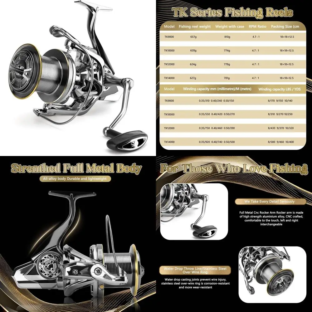 

Spinning Reel 9000/10000/12000/14000, Freshwater Spinning Fishing Reel, 66lbs Max Drag, CNC Aluminum Spool and Handle, 4.7:1 Gea