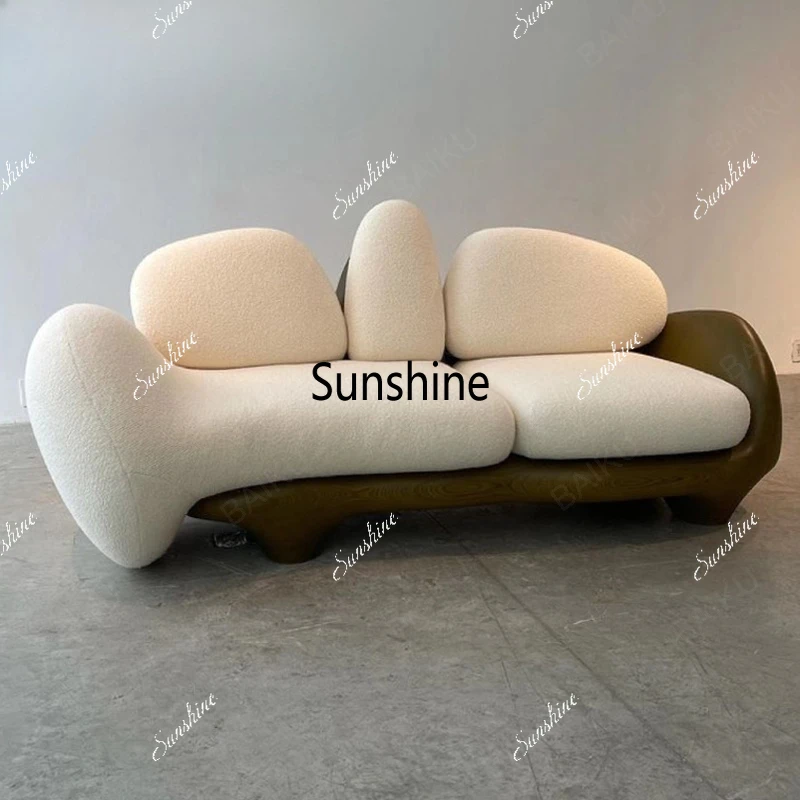 Living room light luxury clothing store hotel minimalist solid wood lamb wool special-shaped sofa