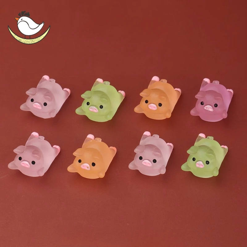 6Pcs Mini Piggy Luminous Decorations Glowing Toys Resin Decoration Miniature Figurines Dollhouse Gift for Girls Adult Table Toys