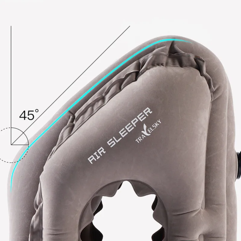 Flocking Travel Inflatable Office Student Nap Sleeping Pillow, Long-Distance Train Airplane Pillow