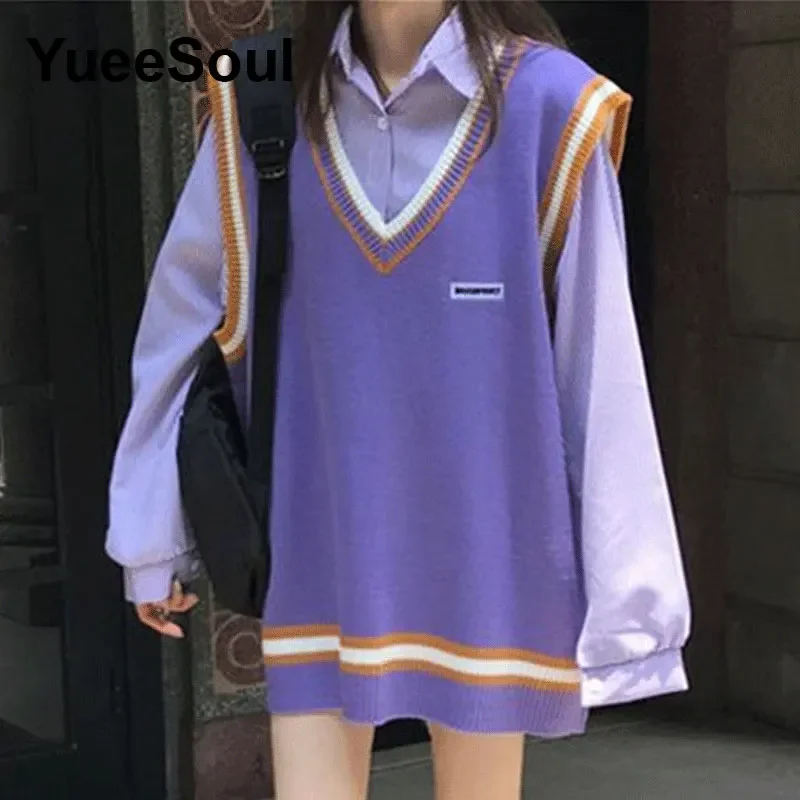 Oversized Sweater Vest Printed Sleeveless Loose Knitted Vest 2023 New Fashion Korean Cute Sweet Vintage Streetwear Women Clothes