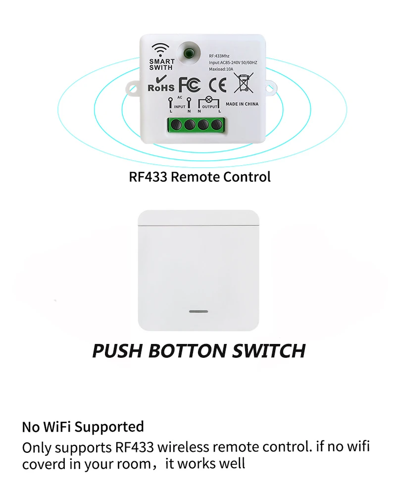 KEBIDUMEI Drahtloser Lichtschalter Relais-Empfänger RF 433Mhz 1/2/3-Gang-Panel-Schalter Fernbedienung Unterbrecher für LED-Lampe 10A – Detail 7