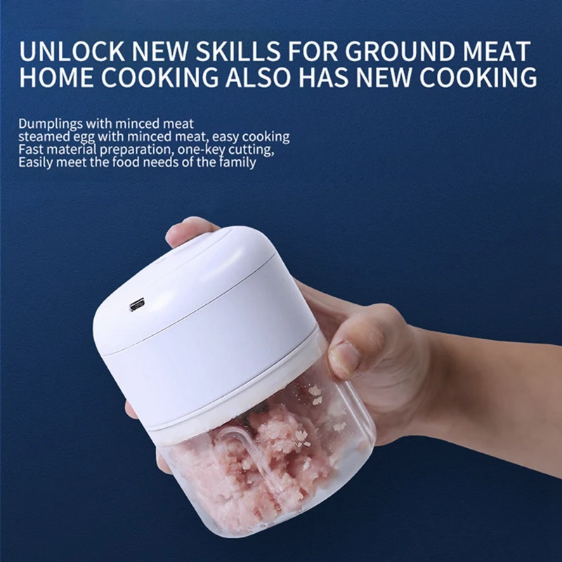 1Set Cooking Machine Automatic Meat Grinder Baby Supplementary Food Stirring Minced Garlic Minced Meat 250Ml White