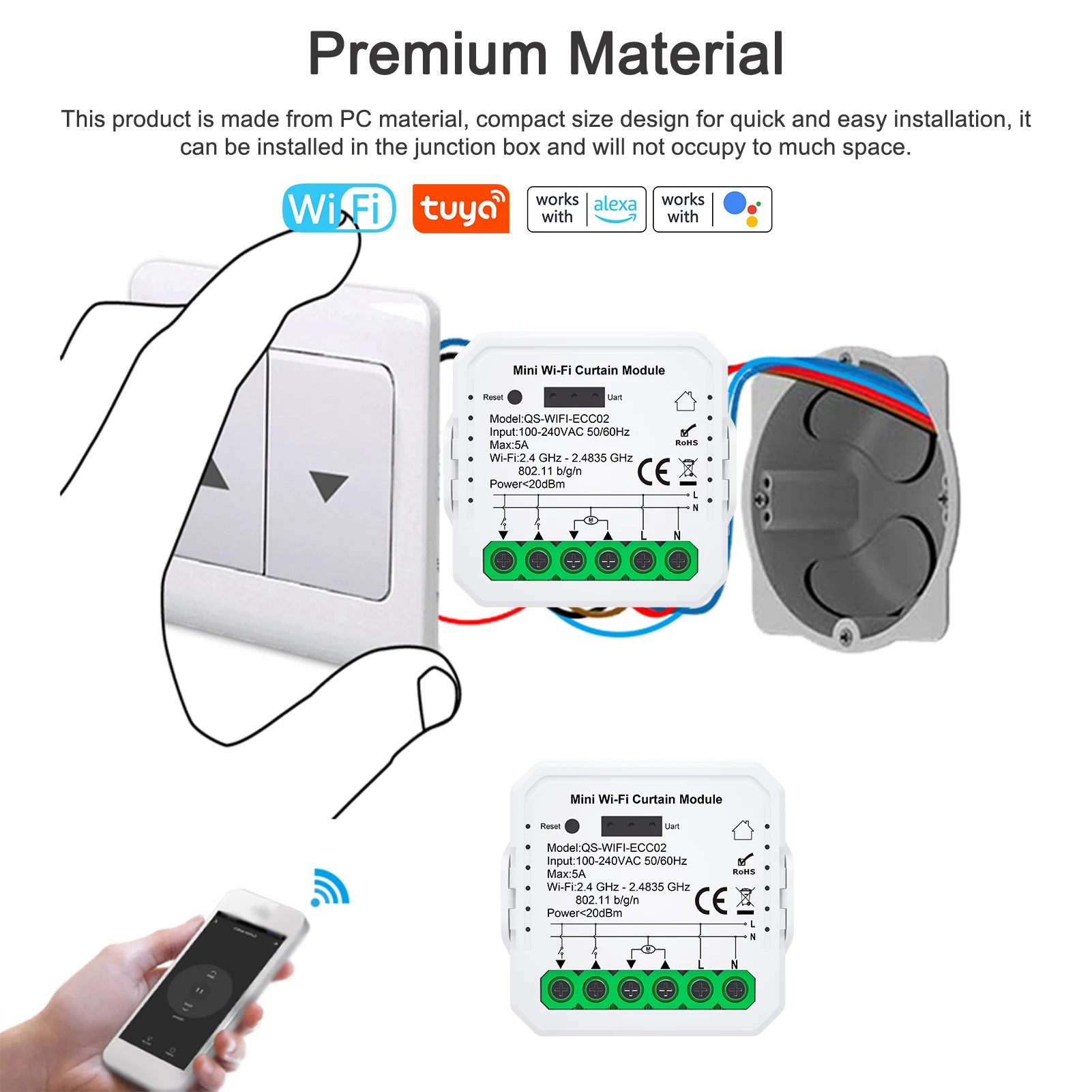 QS-Zigbee/Wifi-ECC02 Tuya ZigBee Curtain Module Mobilephone APP Remotely Control Compatible Alexa Google Home for Voice Control