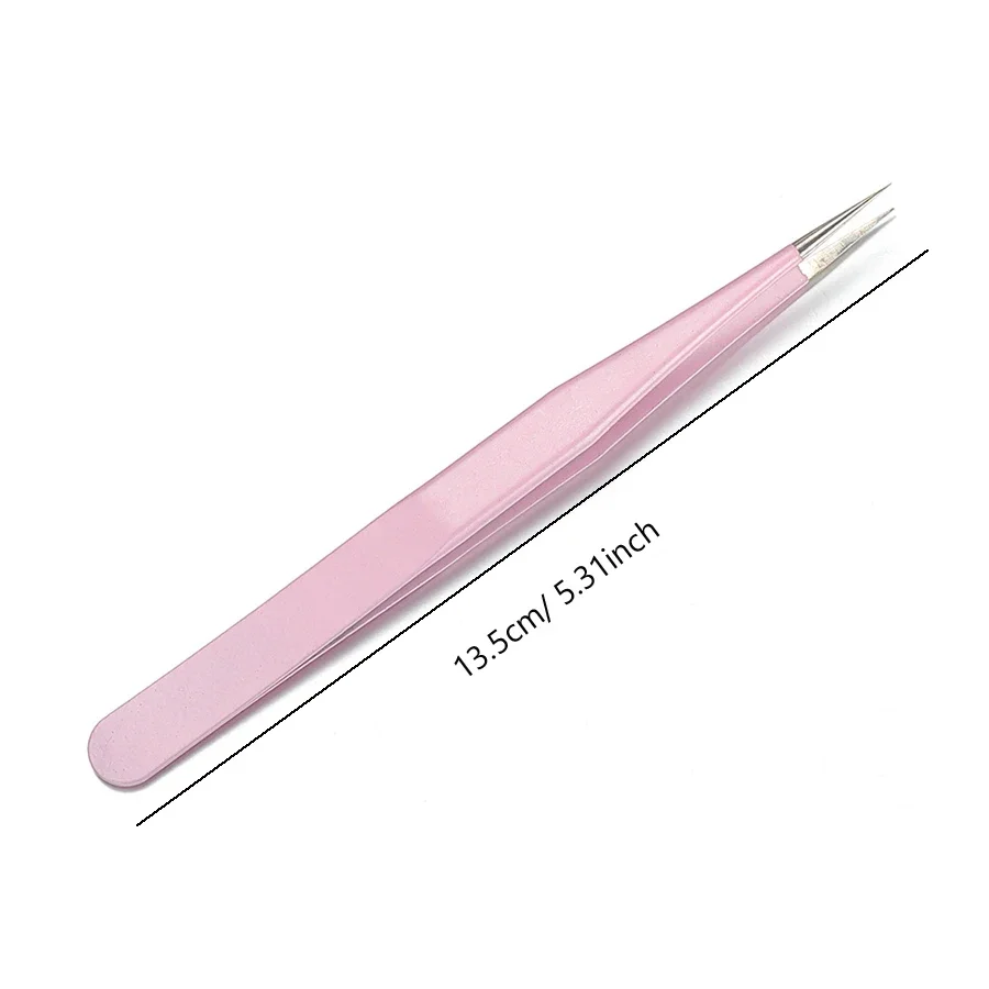 Rosa Pinzette aus Edelstahl, gerade und gebogene Pinzette, Werkzeuge zur Wimpernverlängerung, Nagelkunstzubehör, 2 Stück