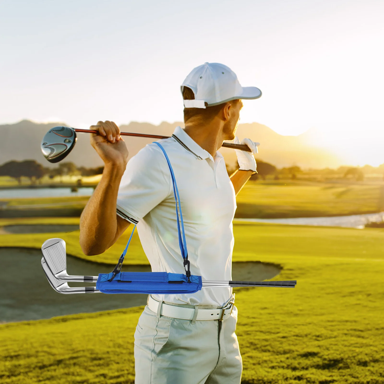 

Portable Lightweight Golf Bag Small Blue Golf Bag Travel Practice Shoulder Strap for Men Universal Wide Shoulder Strap