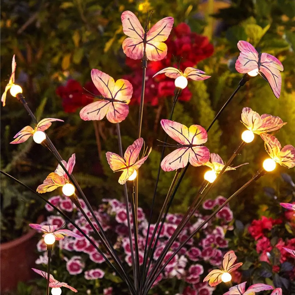 6/9 Head Butterfly Solar Garden Lights Waterproof Realistic Flower Solar Lawn Lights LED Lights 8 Light Modes