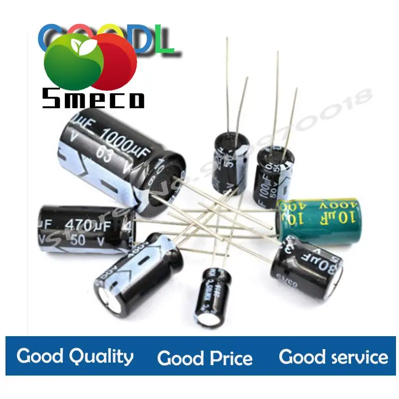 Capacitor eletrolítico de alumínio 6.3v 10v 16v 25v 35v 50v 63v 100v 400 450v 10 47uf 100uf 220uf 330uf 470uf 680uf 1000uf 1500u