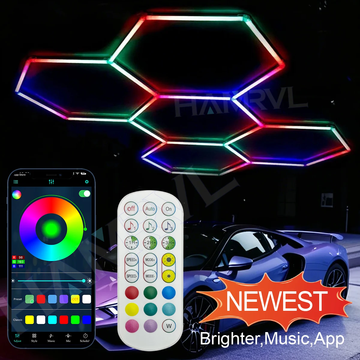 

Светодиодная панель с приложением и дистанционным управлением, RGB-изменение цвета с затемнением, подходит для выставочного зала в гараже и атмосферы игровой комнаты