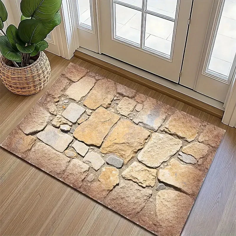 Vintage Stone Road Bedruckte Fußmatte, strukturierte Anti-Rutsch-Teppichmatte, geeignet für Heimdekoration, Innen- und Außenteppiche