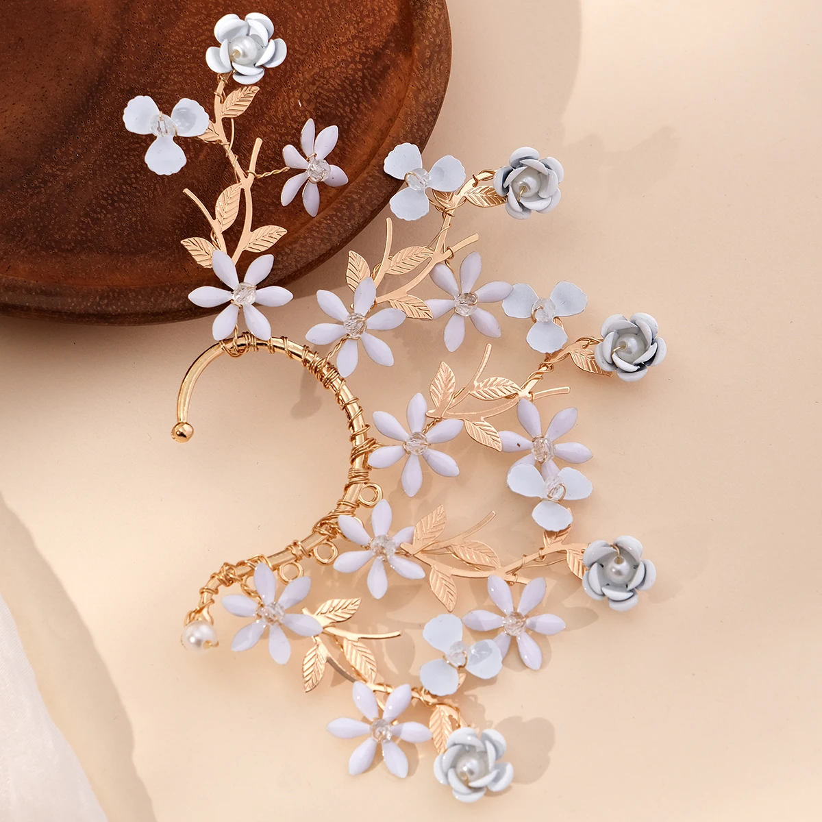 Luxus Metall Ohr Knochen Clips Braut Prinzessin Schmuck Perle und Strass handgemachte Ohrring Clips Prom Zubehör Geburtstagsgeschenke – Detail 14