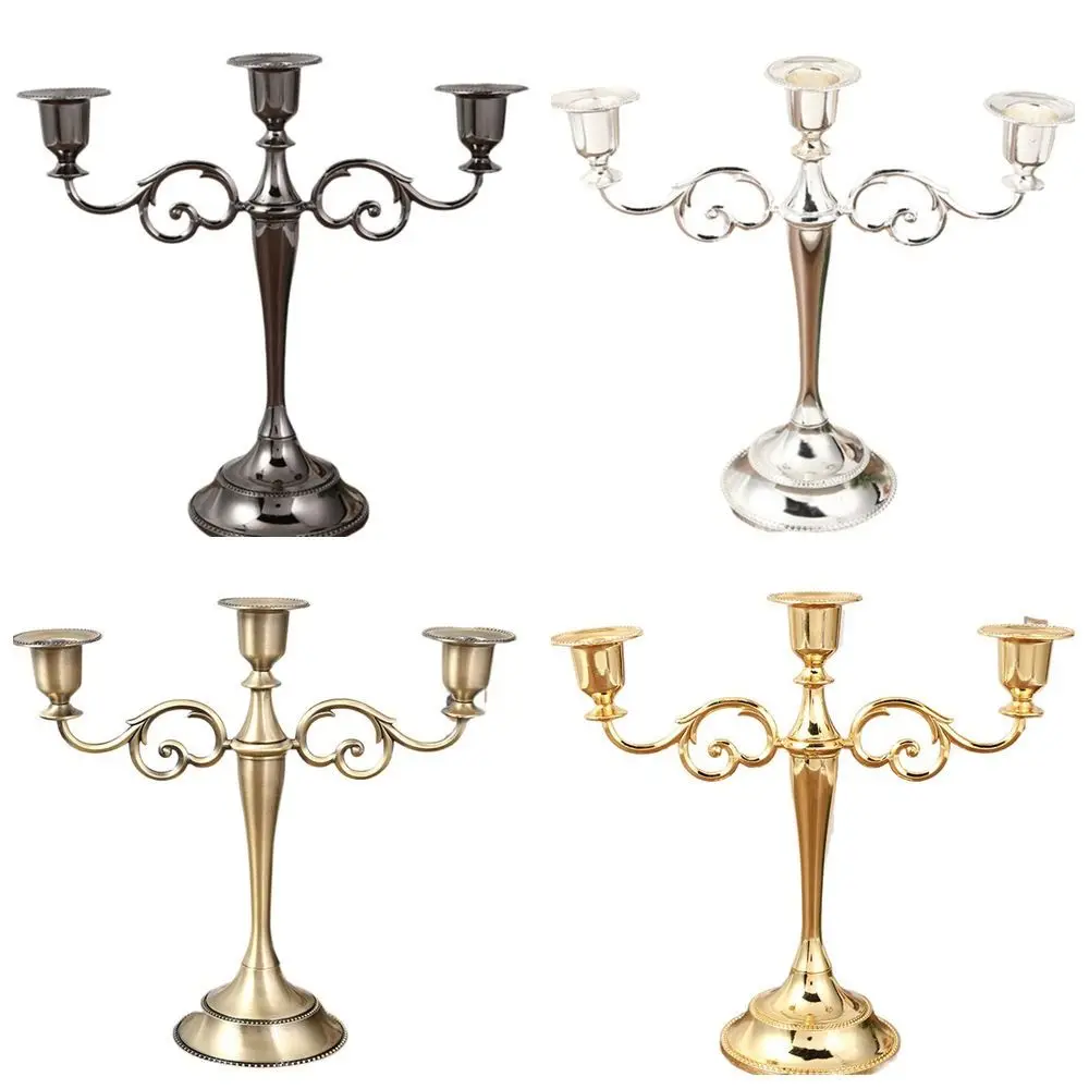 Vintage Metal Candle Holder Elegant Exquisite Design Candlestick Holder High Gloss 3 Arms Candle Holder Dining Tables
