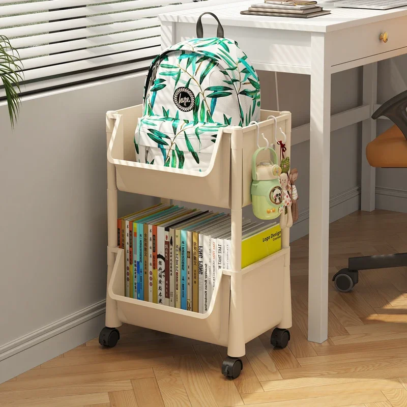 Under Desk Bookshelf with Pulleys -Students' School Bag Storage Box Movable Household Book Organizer Shelf Space-Saving Designr