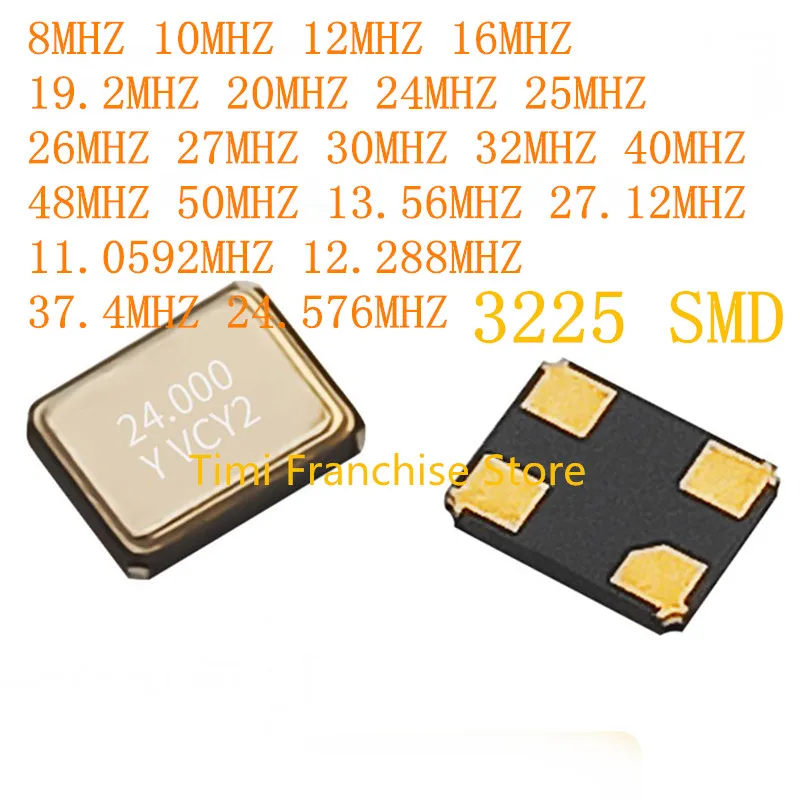 SMD 3225 oscillatore a cristallo di quarzo passivo 8M 10 12 16 19.2 20 24 25 26M 27 30 32 40 48 50 13.56 27.12 MHZ 11.0592MHZ 12.288 37.4