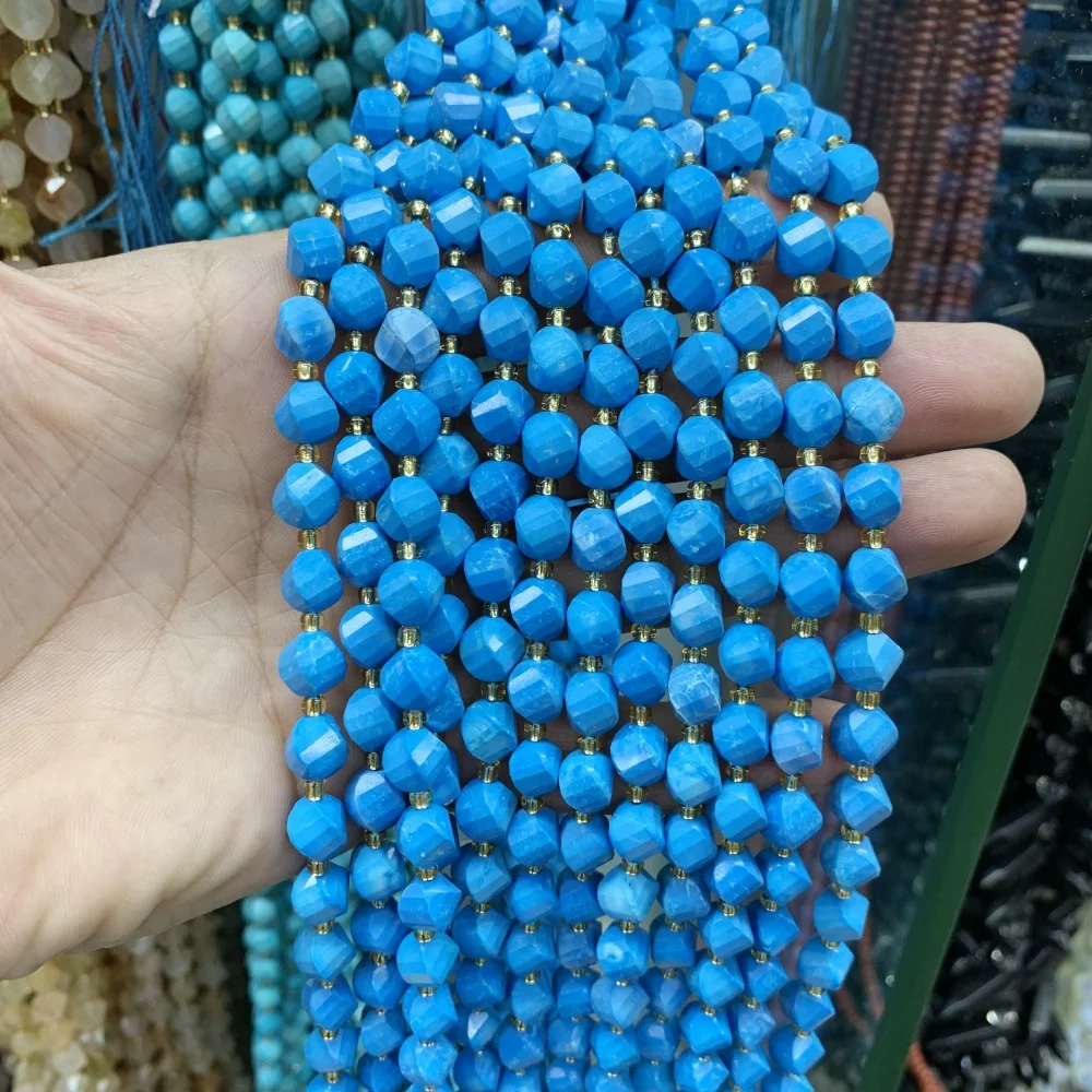 Natural 9-10mm BlueTurquoise Straw berry Tiger eye Beads Faceted Loose Bead DIY Charm Bracelet Necklace Jewelry Making 15 inch