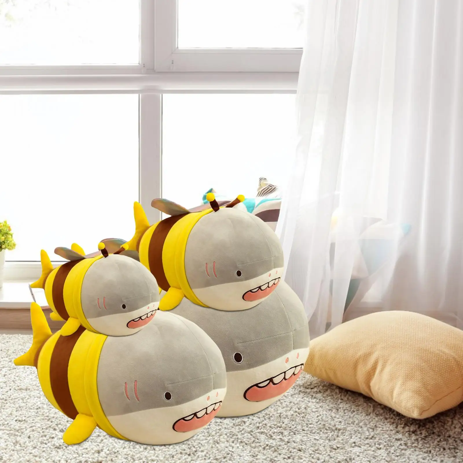 Cartoon Shark Pillow Stuffed Animal Toy Wear Resistant Multifunctional Surface Washable for Bedroom Sleeping Pillow Chair Pillow