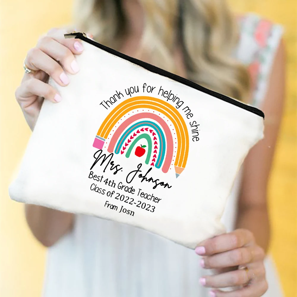 Personalised Rainbow Pencil Case Custom Name Stationery Supplies Bags Travel Wash Pouches Makeup Bag Teacher Appreciation Gifts