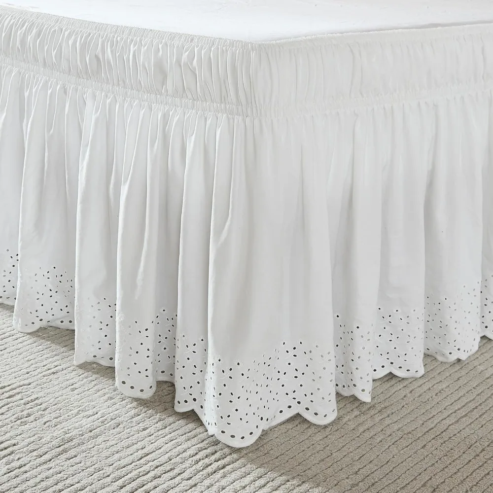 

Vintage Eyelet Dust Ruffle Bed Skirt - Wrap Around Design for Single, Queen, King, and Cal King Beds - Off White Coquette Decor