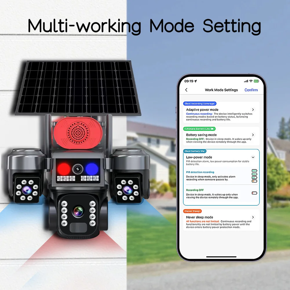 

360° PTZ Solar Security Camera For Night Vision Dual Detection Wireless Solar Monitoring Camera For Home Security Protection