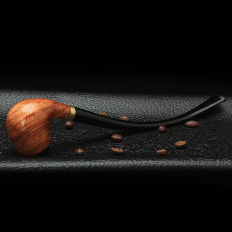 MUXIANG Classic Handmade Pipe Long Rosewood Pipe For Ring Decor 3mm Filter Tobacco Pipe Cleaner And Rack Mens High Quality Gifts